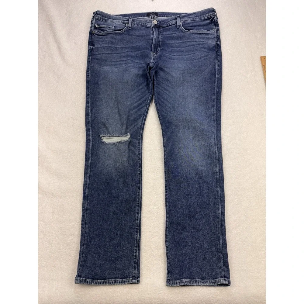 True Religion Geno Jeans Men 40x32 Blue Relaxed Slim Distress Whiskered Denim